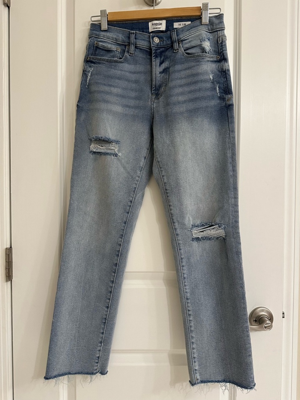 Kensie Distressed Light Blue Straight-Leg Jeans for Women